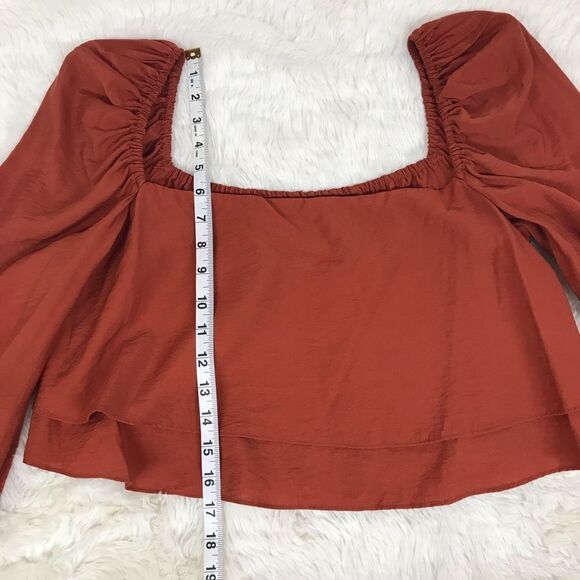 GIANNI BINI Burnt Orange Cropped Peasant Blouse Top Puff Sleeve Size Small New - Picture 12 of 13